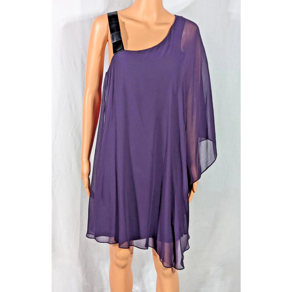 ERIN FETHERSTON Asymmetrical Cape Dress Sz 10 Purple Sheer Babydoll Chic Etheria